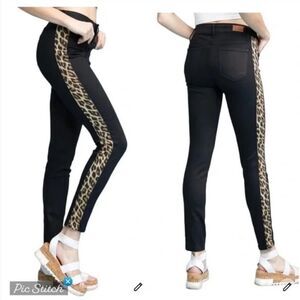 Judy Blue Black Leopard Panel High Rise Tuxedo Stripe Skinny Fit Jeans Sz 29